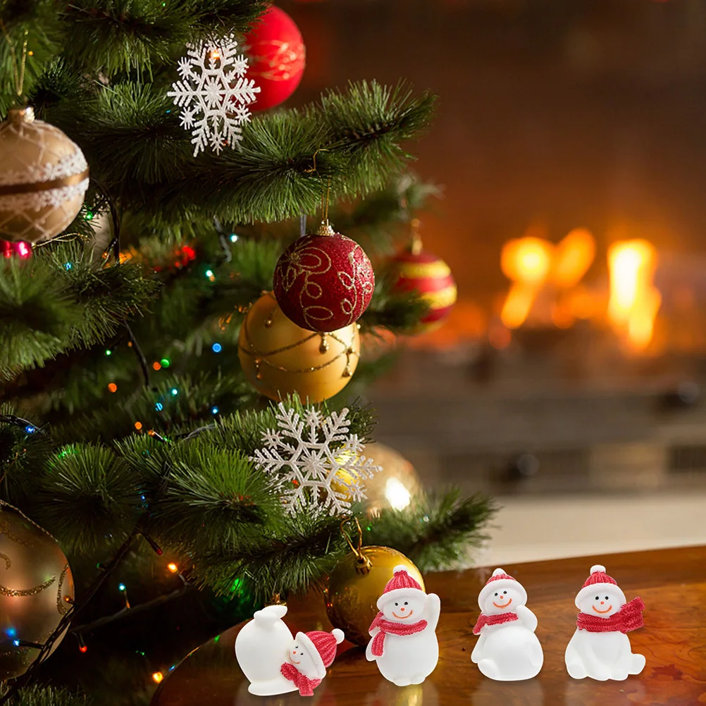 

4Pcs Mini Snowman Resin Ornaments Xmas Christmas Desktop Decorations Party Supplies Micro Landscape Props Home Decorations