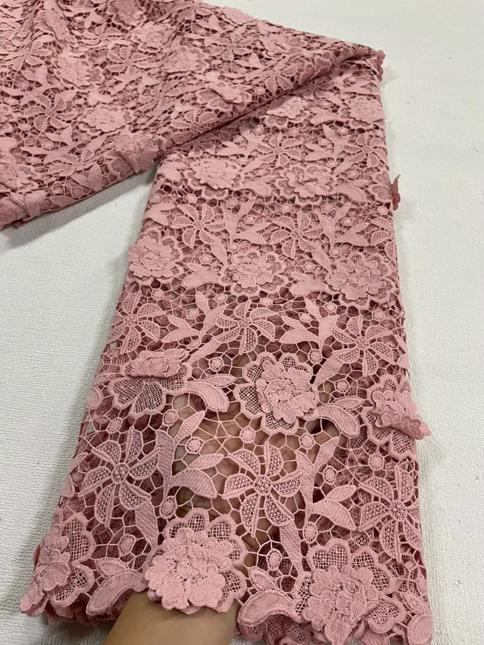 

African Nigerian 2025 High Quality Embroidery Lace Fabric Water Soluble Tulle Wedding Party Dress Guipure Sequins 5Yards JL539