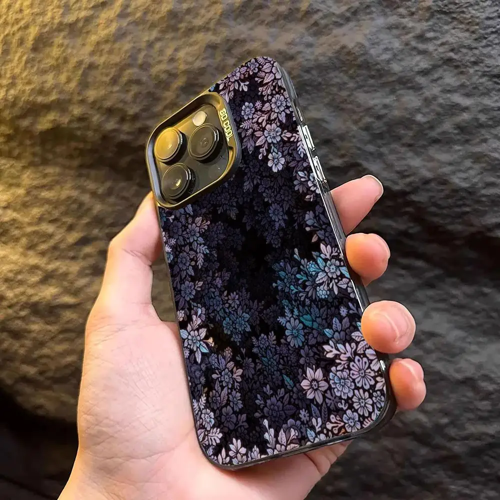 

Blue and purple leaf design phone case for iPhone 16 15 14 13 12 11 Pro/ Max/Plus shock-proof rear cover anti-fingerprint