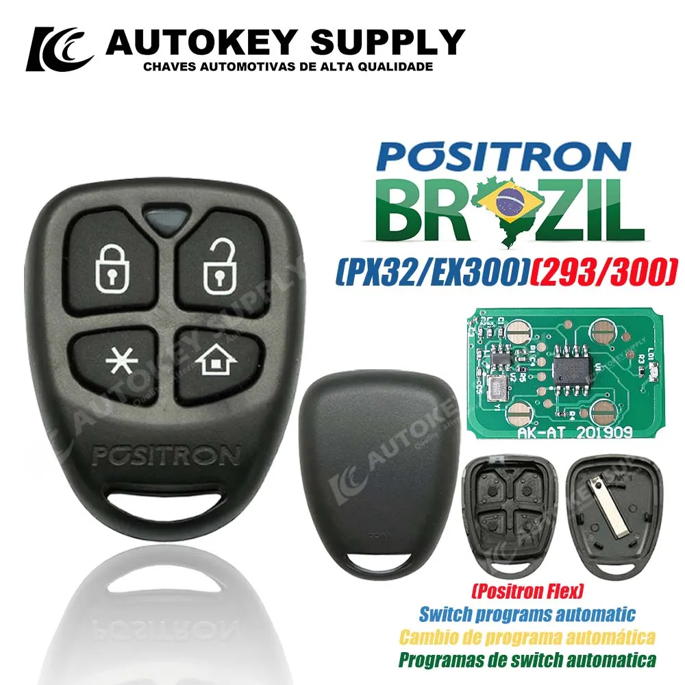 Autokeysupply AKBPCP123AT Apply 4 Button Contro PX46 With Battery Clip For Brazil Positron Flex