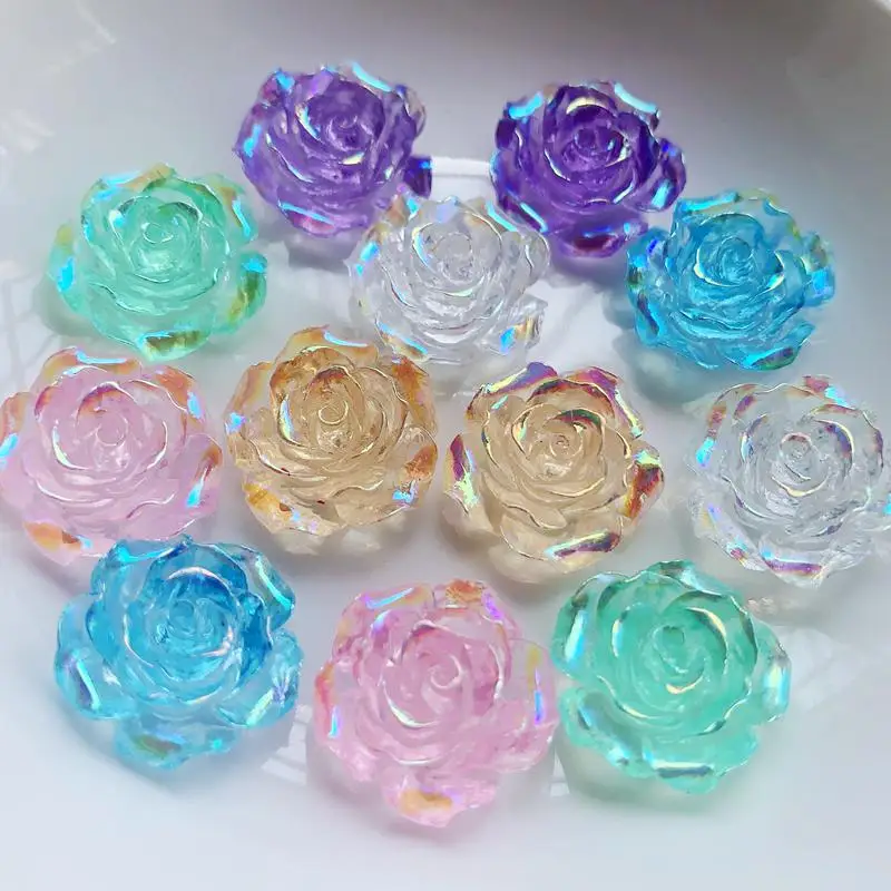 19mm&15mm&10mm AB Resin Shiny Clear candy color Rose Flatback Flower Rhinestone Gems Scrapbook Wedding Ornaments Applique Crafts