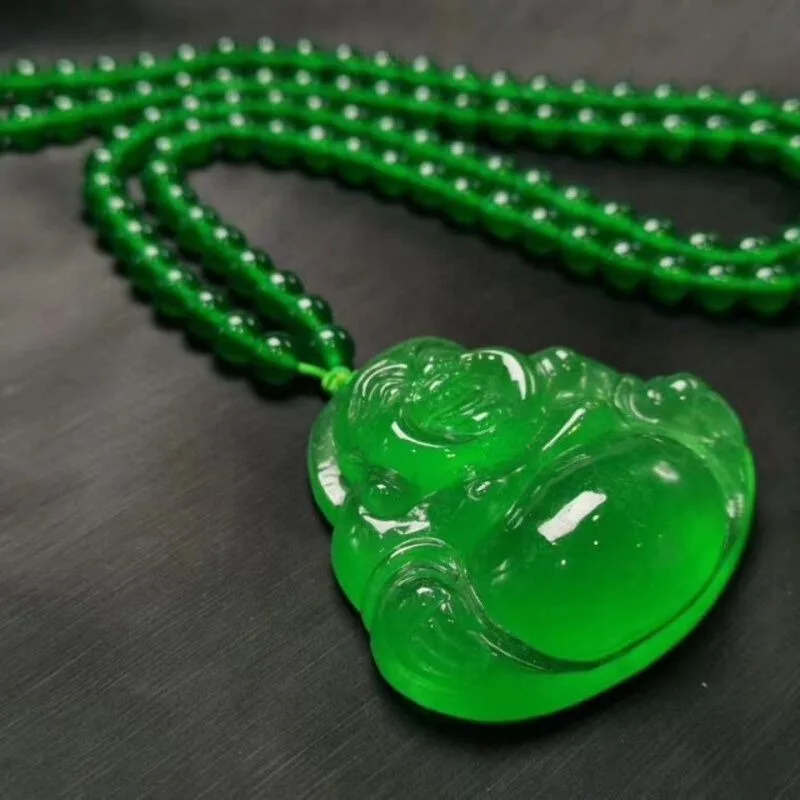 

Зеленый высокий лед Гуаньинь Будда кулон мужские и женские пары нефритовый кулон ожерелье