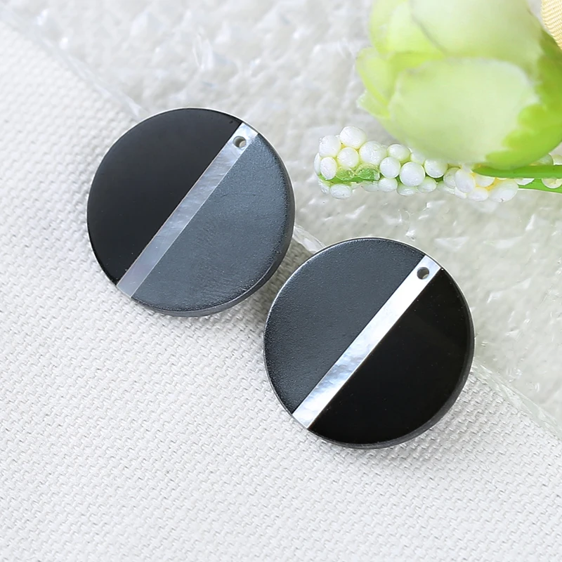 Semiprecious Natural Stone Jewelry Shell,Hematite,Obsidian Intarsia Earring Bead Accessories For Women 22x2.5mm,2g