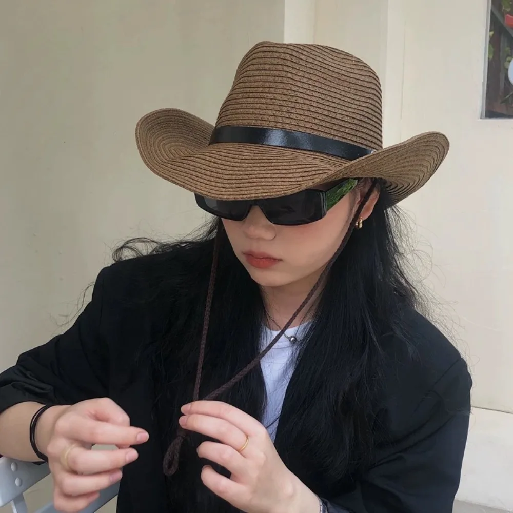 

Vintage Summer Western Cowboy Hat Wide Brim Foldable Straw Visor Hat Boho Outdoor Sun Protection Cap Unisex