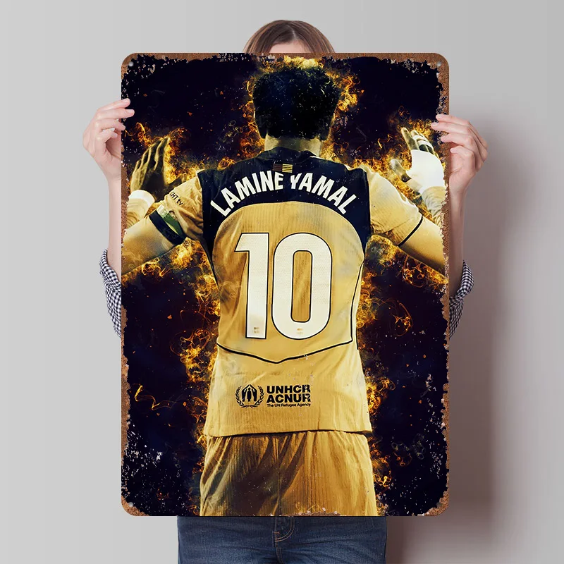 Lamine Yamal Soccer Jersey Poster Customized Vintage Metal Signs Wall Art Retro Tin Plaque for Decoration Home Decor Items House
