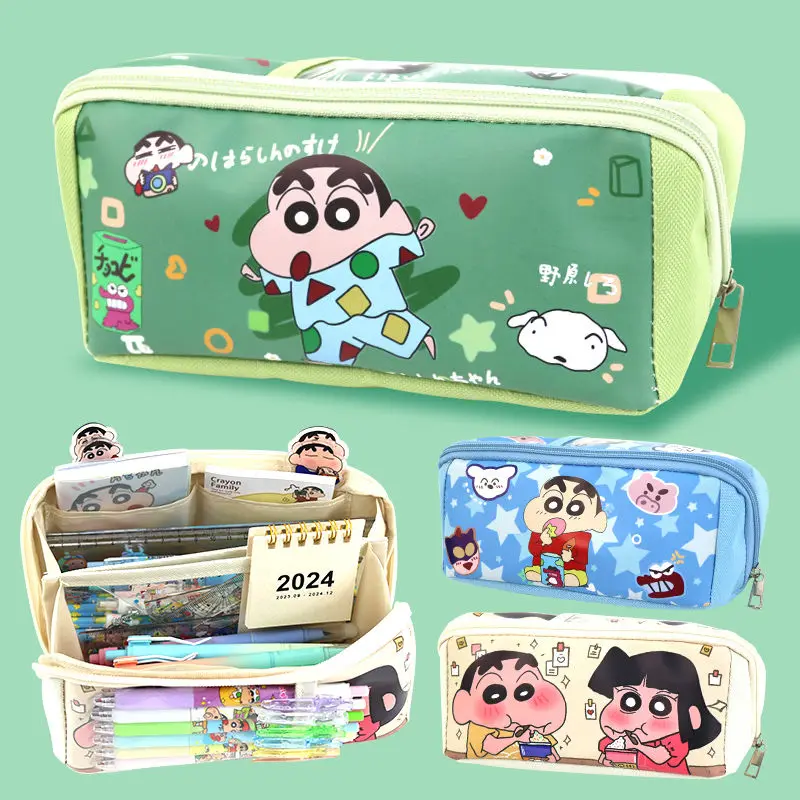 

New Anime Crayon Shinchan Prism Pencil Case Girl Stationery Box Student Cute Large Capacity Pencil Case Cartoon Gifts Toys