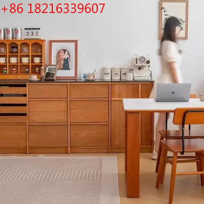 YAO Nordic Solid Wood Side Cabinet Cherry Wood Kitchen Storage Locker Island Desk with Drawers for Dining Room Restaurant Home