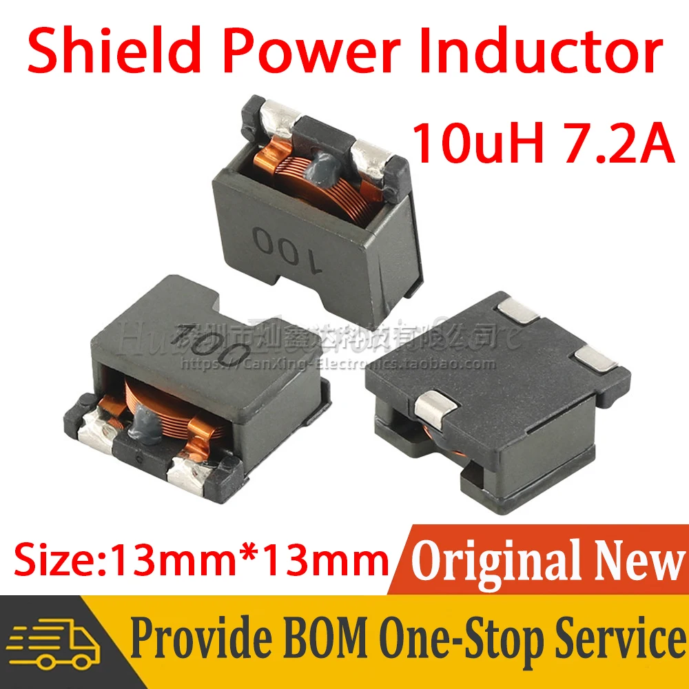 

5pcs Molding Choke Inductance 10uH 7.2A High Current Shield Power Inductor Flat Copper Wire Low DC Resistance Profile 13x13mm
