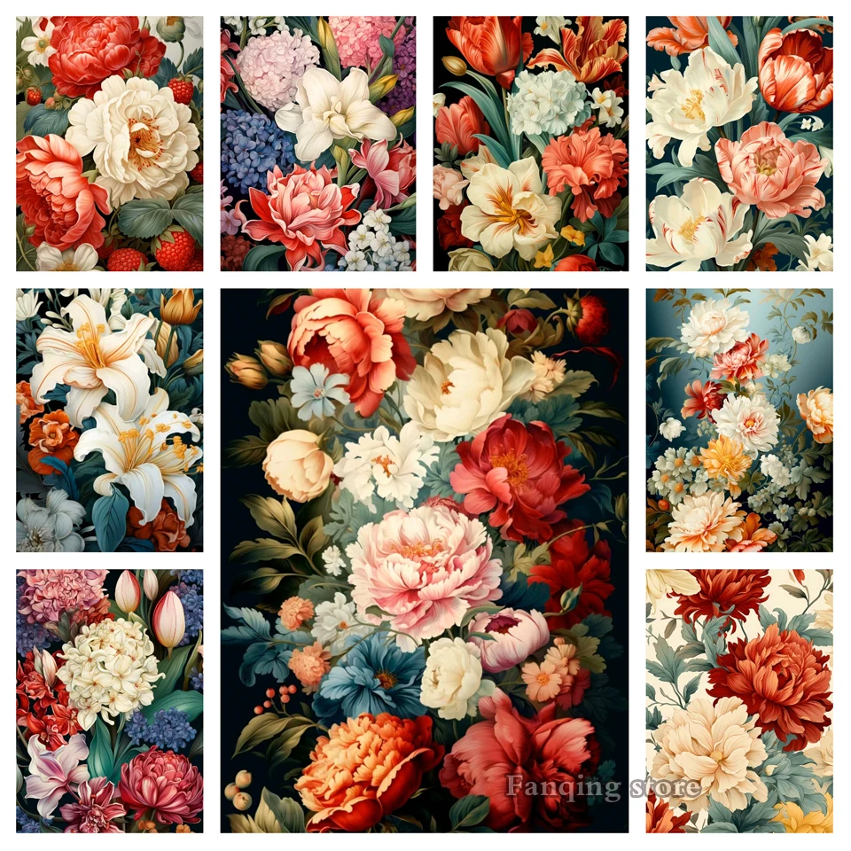 5D DIY Diamond Painting Flower Peony Lily Hyacinth Full Diamond Mosaic   Embroidery Kit Rhinestone Home Art Decoration L100