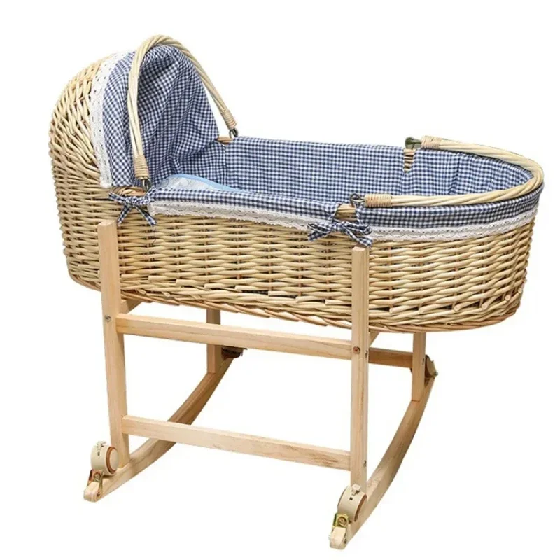 70 Wicker Baby Cradle - Portable Newborn Basket, Travel Baby Bed with Mosquito Net, Handcrafted Bassinet, Natural Baby Bassinet.