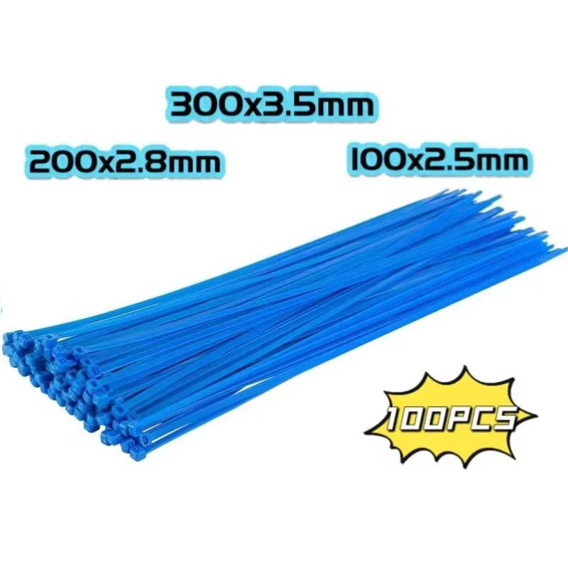100pcs/bag,Cable Tie Self-locking Plastic Nylon Tie,Blue Organiser Fasten Cable,Wire Cable Zip Ties