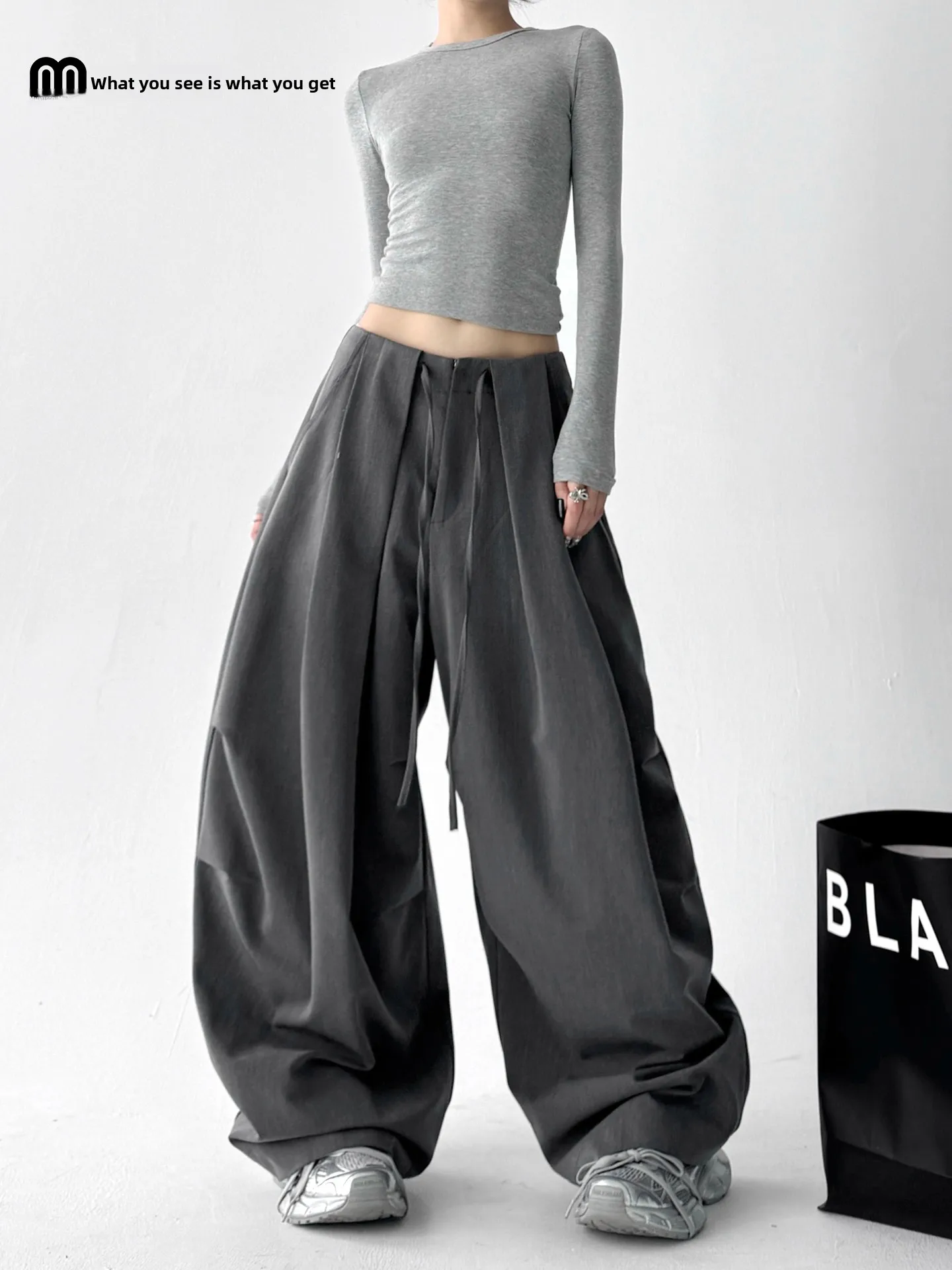 

Модные широкие брюки с высокой талией, женские осенне-зимние свободные повседневные драпированные брюки для похудения, модные брюки для поездок на работу