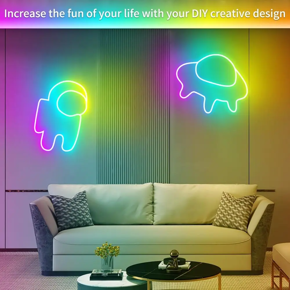 50t Neon Rope Light, 24V RGB LED Strip Lights, Multi-Color, Music Sync, Dimmable, Remote/APP Control, lexible DIY Design or Bedr