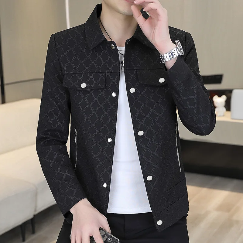 2024 Autumn Windproof Jackets Men Korean Fashionable Casual Business Outwear Lapel Plaid Social Outdoors Windbreaker Coats