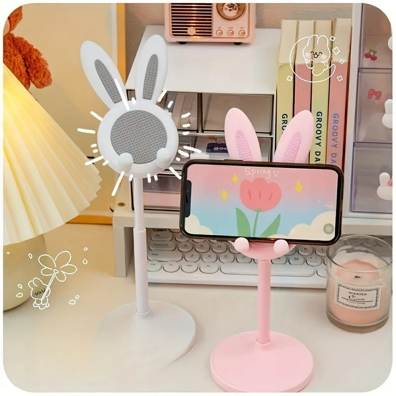 Lazy Stand Cartoon Bunny Phone Holder For iPhone IPad Samsung Cute Rabbit Mobile Phone Stand Desktop Adjustable Telescopic Lift