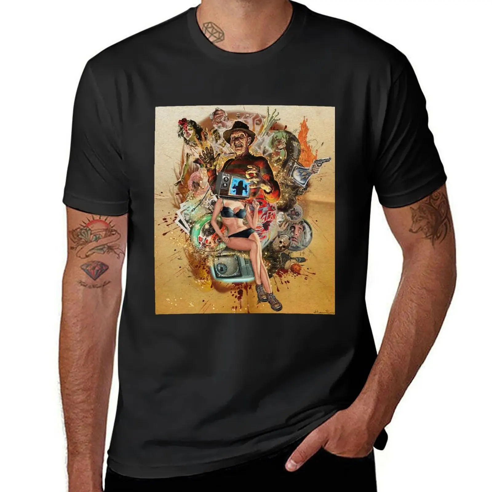 Camiseta de HORROR para hombre, camisa con estampado de animales de anime, funnys