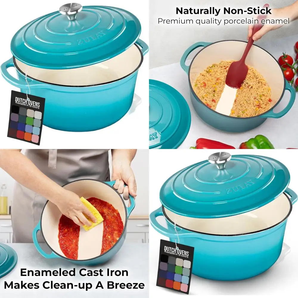 

Enameled Cast Iron Dutch Oven, 7.7 Quart, Oven Safe to 500°F, Ideal for Baking, Stews, Roasting, Light Blue