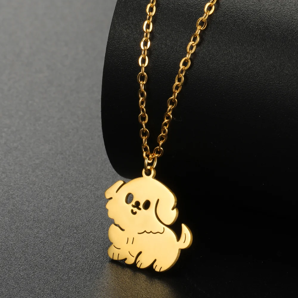 Cazador Cute Dog Puppy Pendant Necklace for Women Girls 2024 Stainless Steel Charm Necklace Wholesale Christmas Gift Jewelry