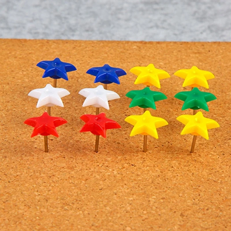 QX2B Pack of Map Push Pins Star Drawing Pins Map Pins Set for Pin Board Thumb Tacks with Plastic Heads and Steel Points