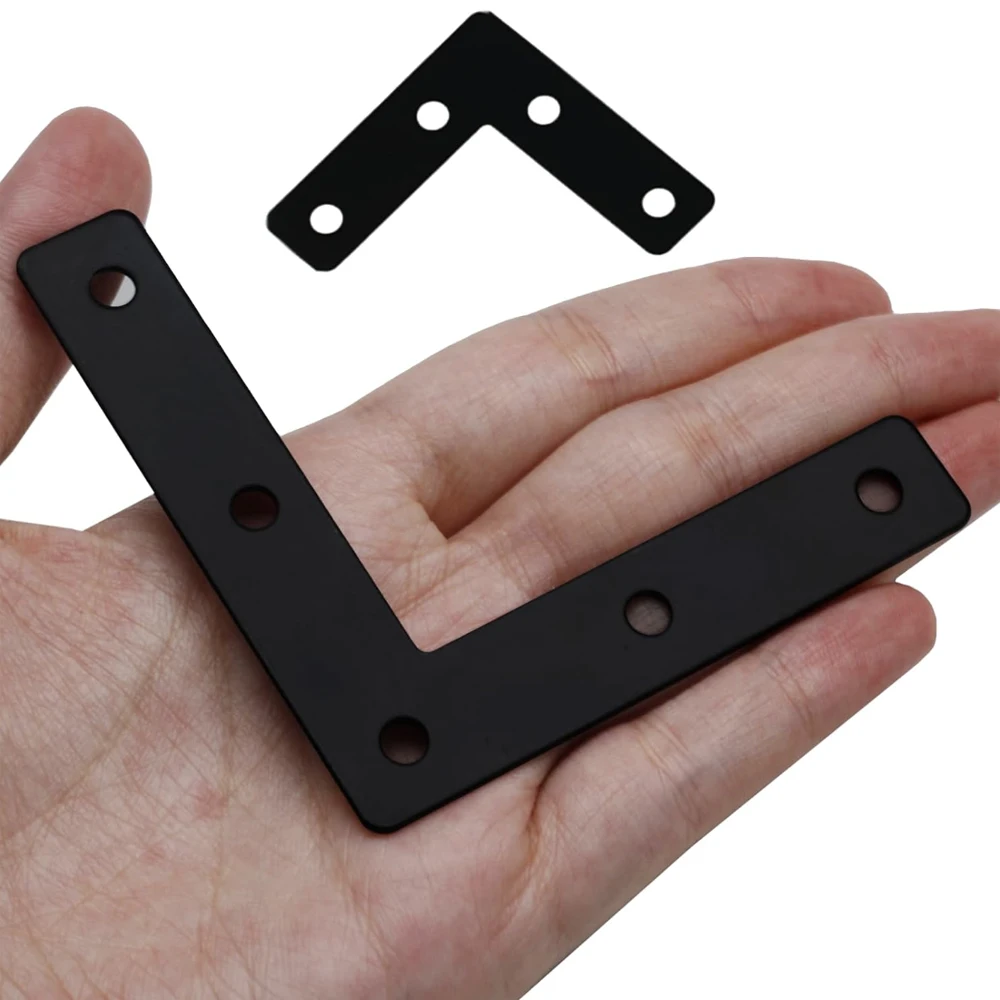 8pcs black flat bracket,  iron bracket bracket heavy duty, metal L-bracket , right Angle bracket repair plate with screws,