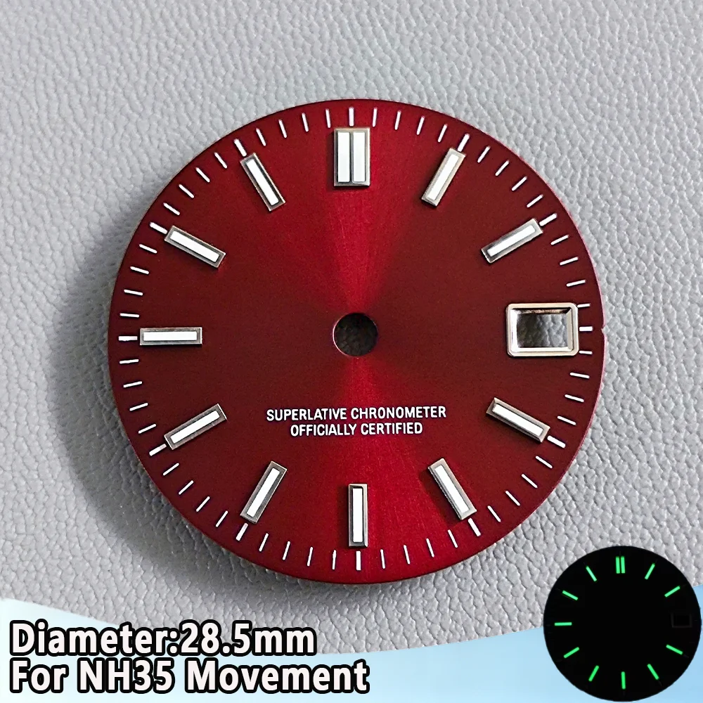 28.5mm NH35 Dial NH35 Red Sterile Dial 28.5MM NH35 Sunburst Dial C3 Green Dial Luminous For NH35 Movement Replacement Accessorie