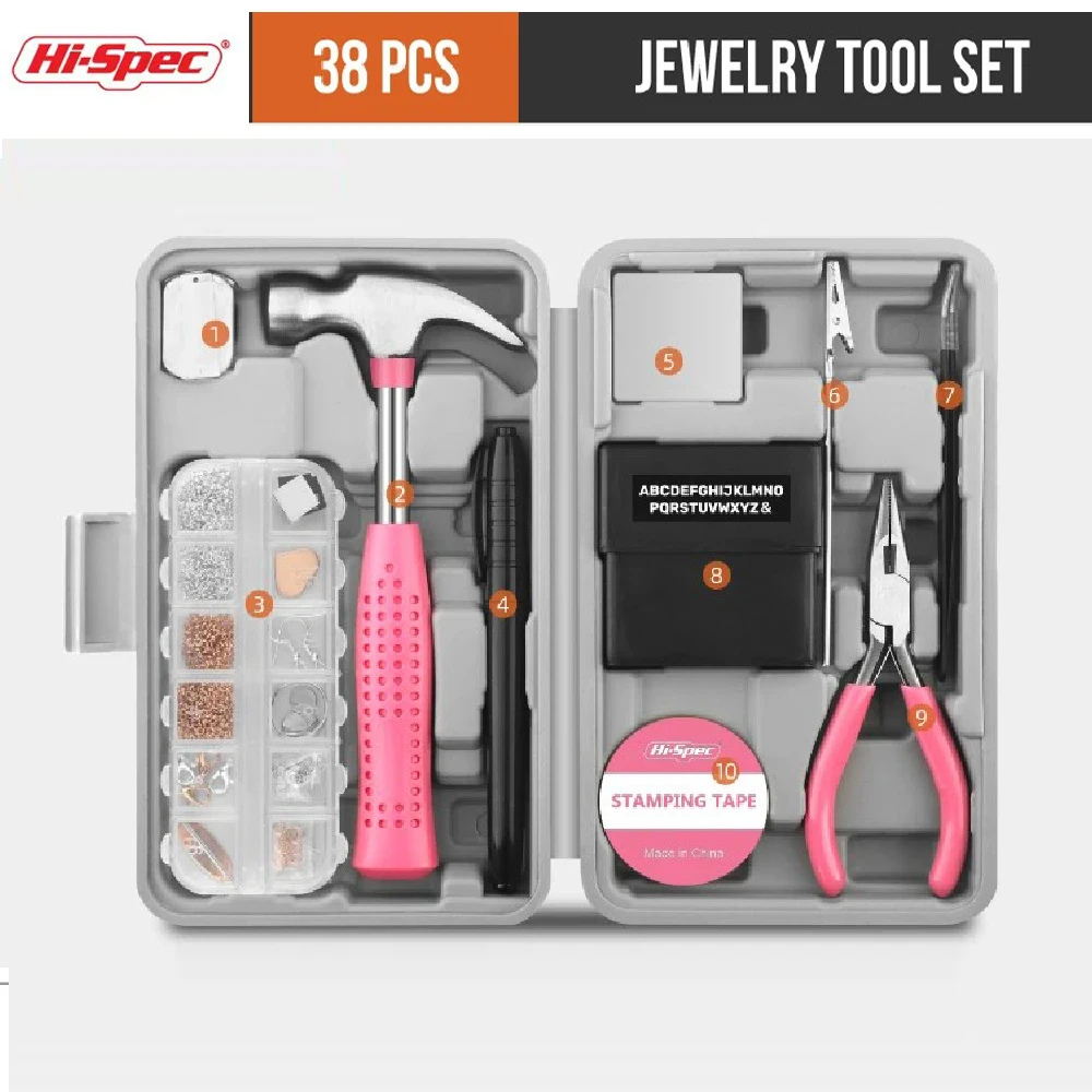 

Hi-spec 38PCS Jewelry Tool Set Pink Handmade Combination Set of Jewelry Mini Pliers Tweezers DIY Kit Set