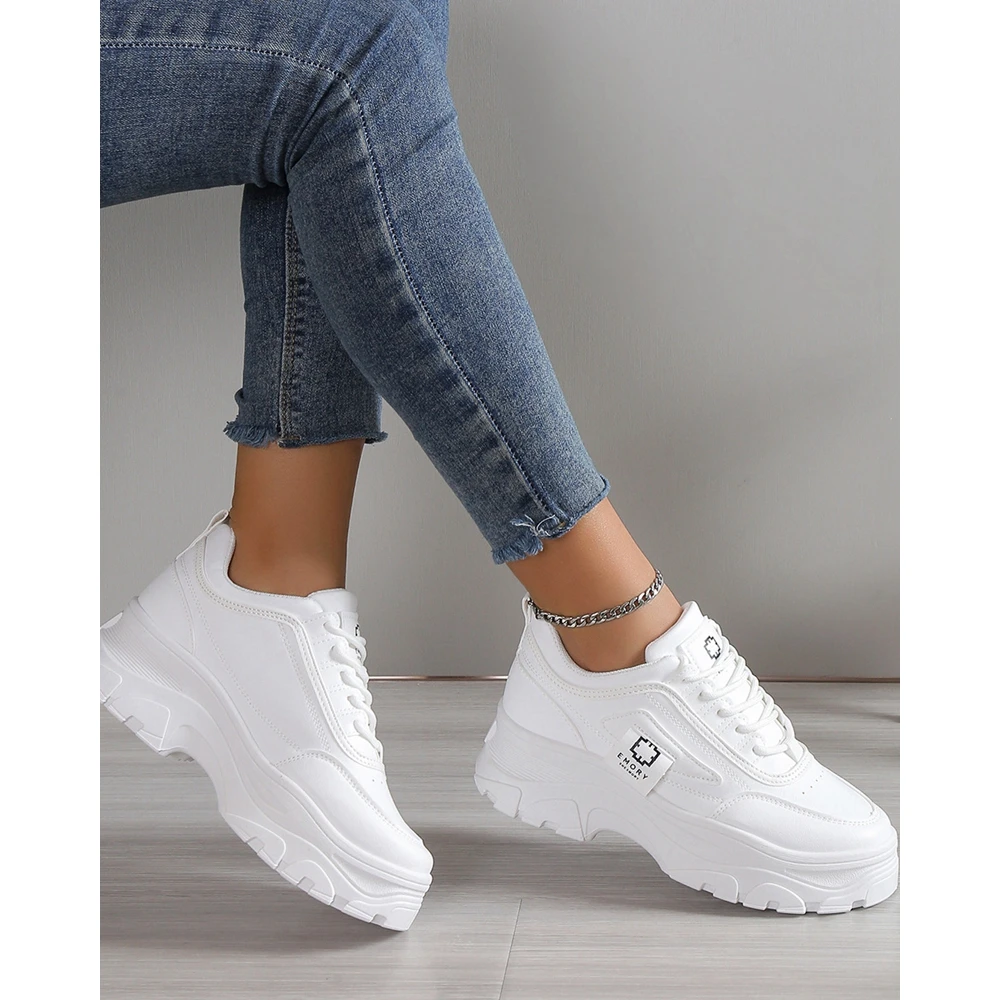 Women Korean Style Lace Up Sneakers Sports Casual Round Toe Spring Autumn Platform Going Out Running Shoes