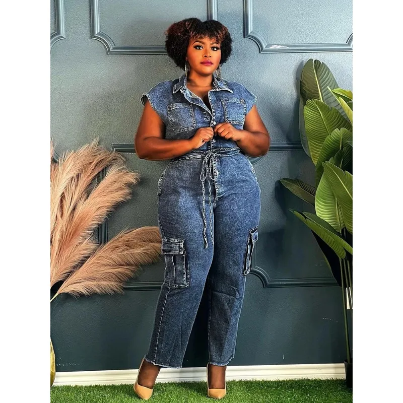 

Комбинезон женский джинсовый с эластичной резинкой на талии цельный летний джинсовый комбинезон без рукавов сексуальный и элегантный эластичный комбинезон прямые брюки