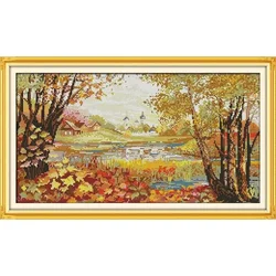 Joy Sunday News Printed Cross Stitch Kit  Easy Pattern Aida  Stamped Fabric with DMC Threads Embroidery Set-Beautiful View of La