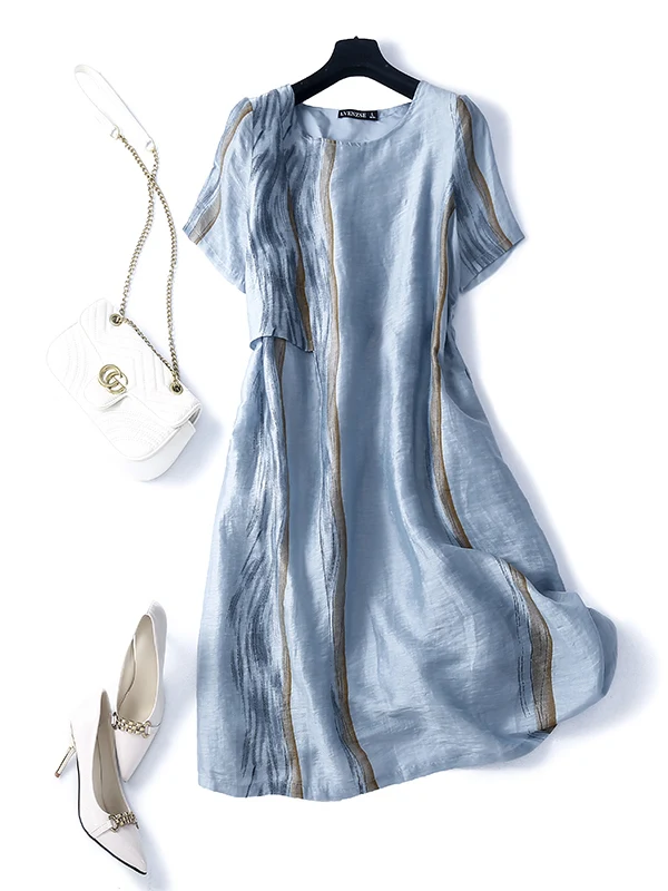 

Летнее женское платье миди А-силуэта больших размеров из хлопка и льна, с цветовыми блоками, для повседневной носки, художественный дизайн, длина до колена