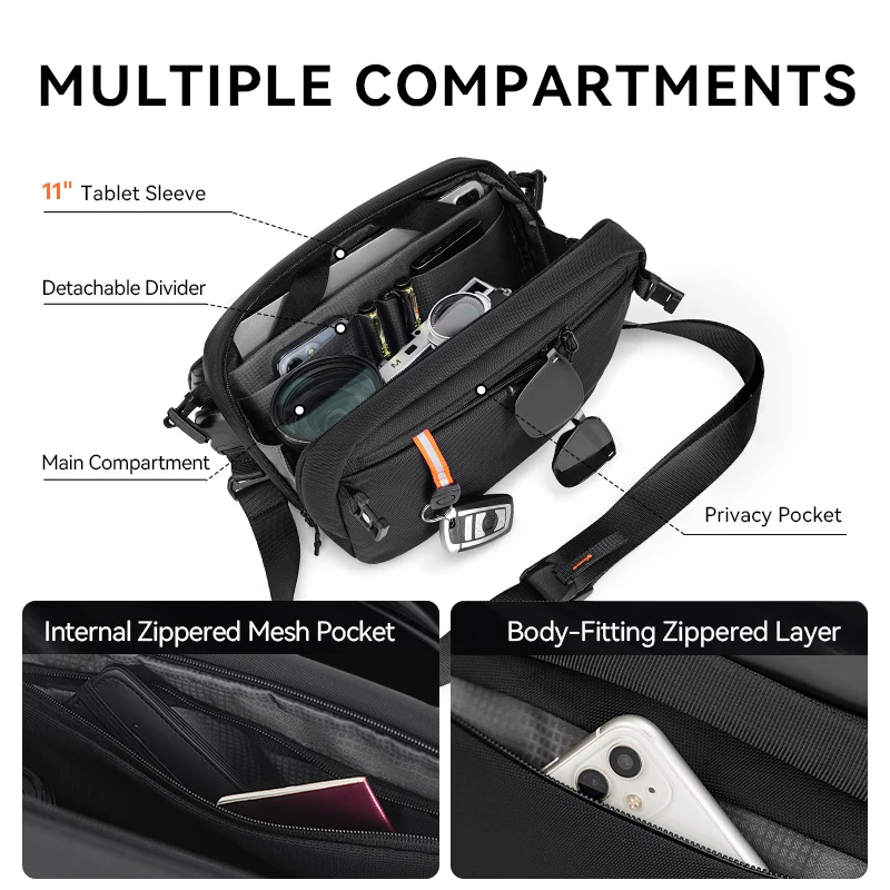 ReeYee A6 6L Large Sling Bag, Durable Cordura Waterproof Crossbody Pack, Smart Organization Anti-Theft Shoulder Bag