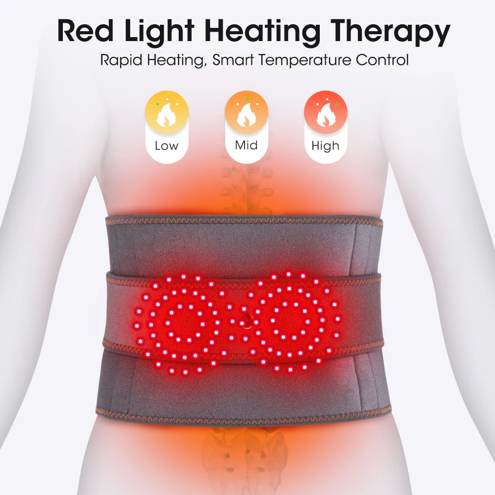 Cordless Red Light Heating Waist Belt Dual Motor Vibration Waist Massager Hot Compress Back Lumbar Support Brace Spine Relax Relieve Fatigue