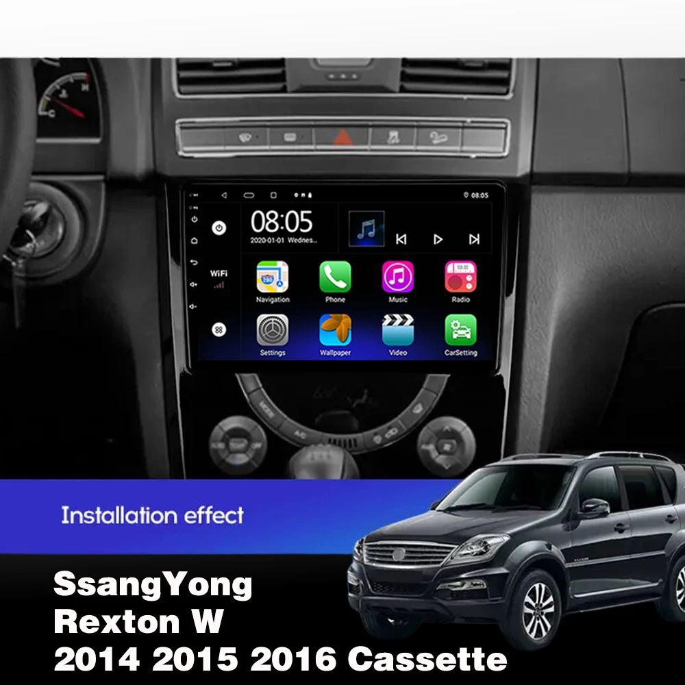 Android14  For SsangYong Rexton W 2014 2015 2016 Cassett Car Radio Navigation Multimedia Video Player WIFI Unit Wireless Carplay