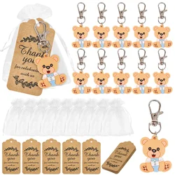 10-30sets baby shower souvenir organza gift bag with thank you tag bear keychains girl boy gender reveal birthday party favors