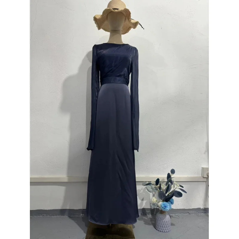 2025年新年 パッチワークガラス糸 ワイドスリーブ ロングスリムドレス サテン おしゃれ エレガントな女性用ガウン