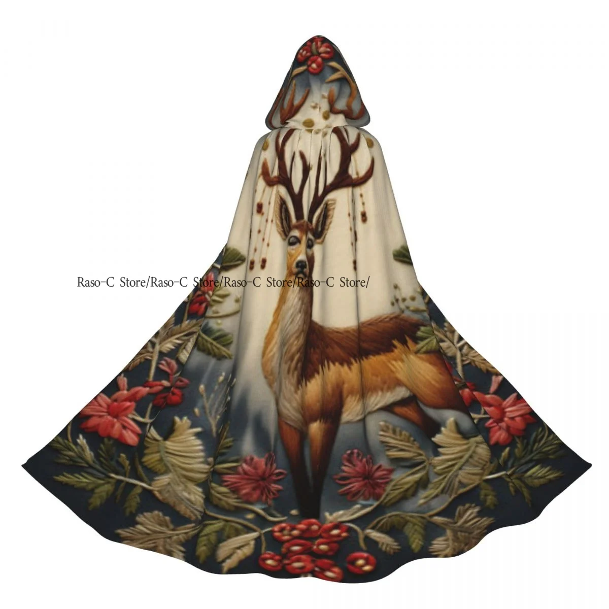 

Unisex Witch Party Reversible Hooded Adult Vampires Cape Cloak Vintage Deer Snowflakes Illustration
