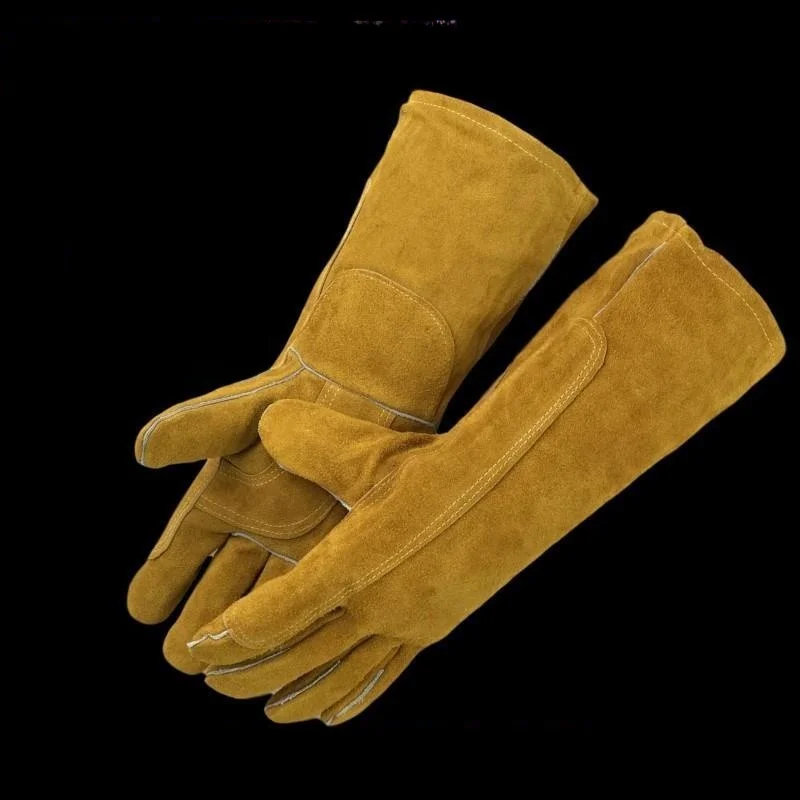 

Thiened Leather Welding Gloves Long Soft Heat Resistant Anti Scalding Double Layered Left Right Hand W Protec...