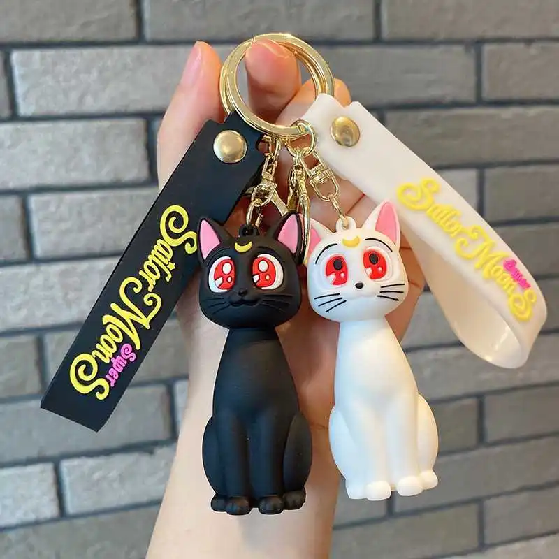 PVC Pingente Chaveiro para Casais, Brinquedo Pingente com Decoração Zipper, Animação Sailor Moon, Amantes e Amantes, Gato Kawaii