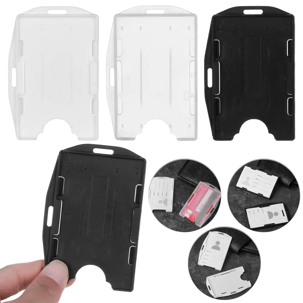 Double Sided ID Card Transparent White Box Practical Durable Hard Plastic Badge Work ID Card Holder Protector Cover Case