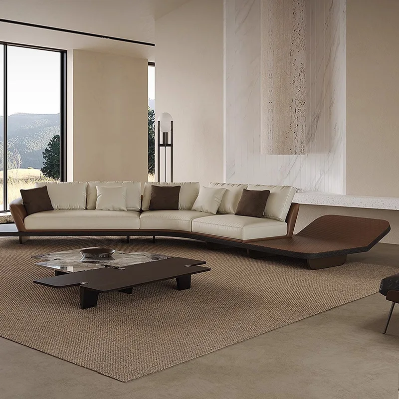 Leather sofa curved Italian minimalist light luxury large villa fabric