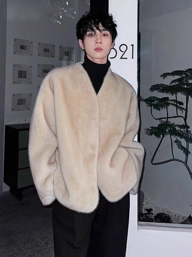 

High-End Men's Mink Coat Thiened Winter Outerwear Luxury Inteated Velvet Loose Casual Top Faionable Urban Sle