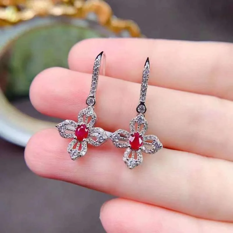 

YULEM New Arrival Natural Ruby with High Quality 3*4m Drop Earring with Silver 925 Simple Design