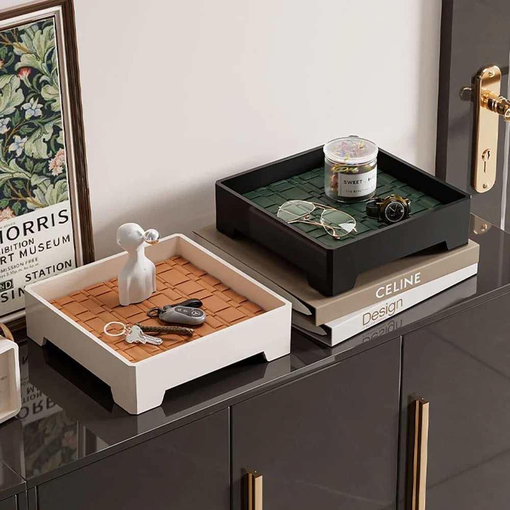 

Входной лоток для хранения ключей, легкий роскошный лоток для ароматерапии из древной кожи, французский декоративный орнамент, простой лоток для хранения ключей