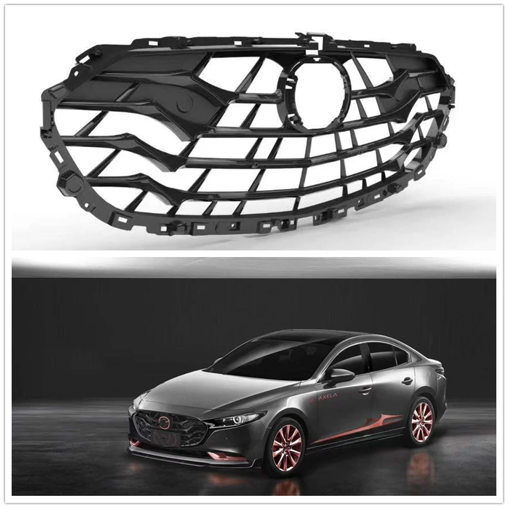 

Glossy Black Grill Front Grille Car Upper Bumper Hood Mesh Grid For Mazda 3 AXELA 2019-2020