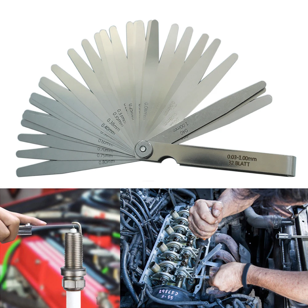 32-blade Feeler Gauge Portable Stainless Steel Imperial And Metric Gap Measuring Tool 0.03-1mm Valve Motorcycle Measurement