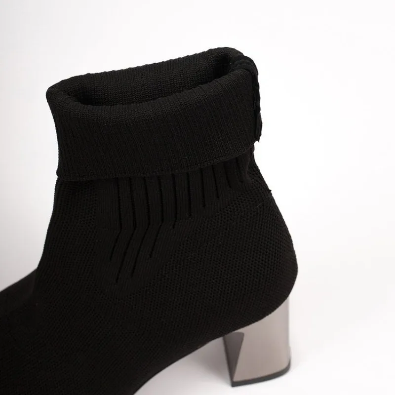 Damen 2026 Herbstmode Einfarbige Elastische Stiefel mit Spitze und Hohem Absatz, Markendesign Einfarbige Knöchelstiefel – Detail 8