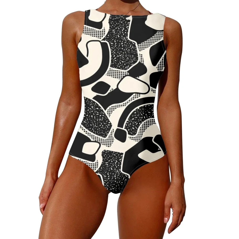 

Abstract Art Geometric Printed One-Piece Swimsuit High-waist Tummy Control Quick-Dry Removable Pads Plus Size Swimwear XXS-6XL
