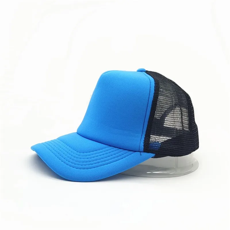 1-teilige Sommer-Trucker-Mütze mit individuellem Logo für Männer und Frauen, Netz-Polyester-Baseballkappe, bedrucktes Netz, Papa-Hüte, verstellbares Sonnenhut-Visier – Detail 17