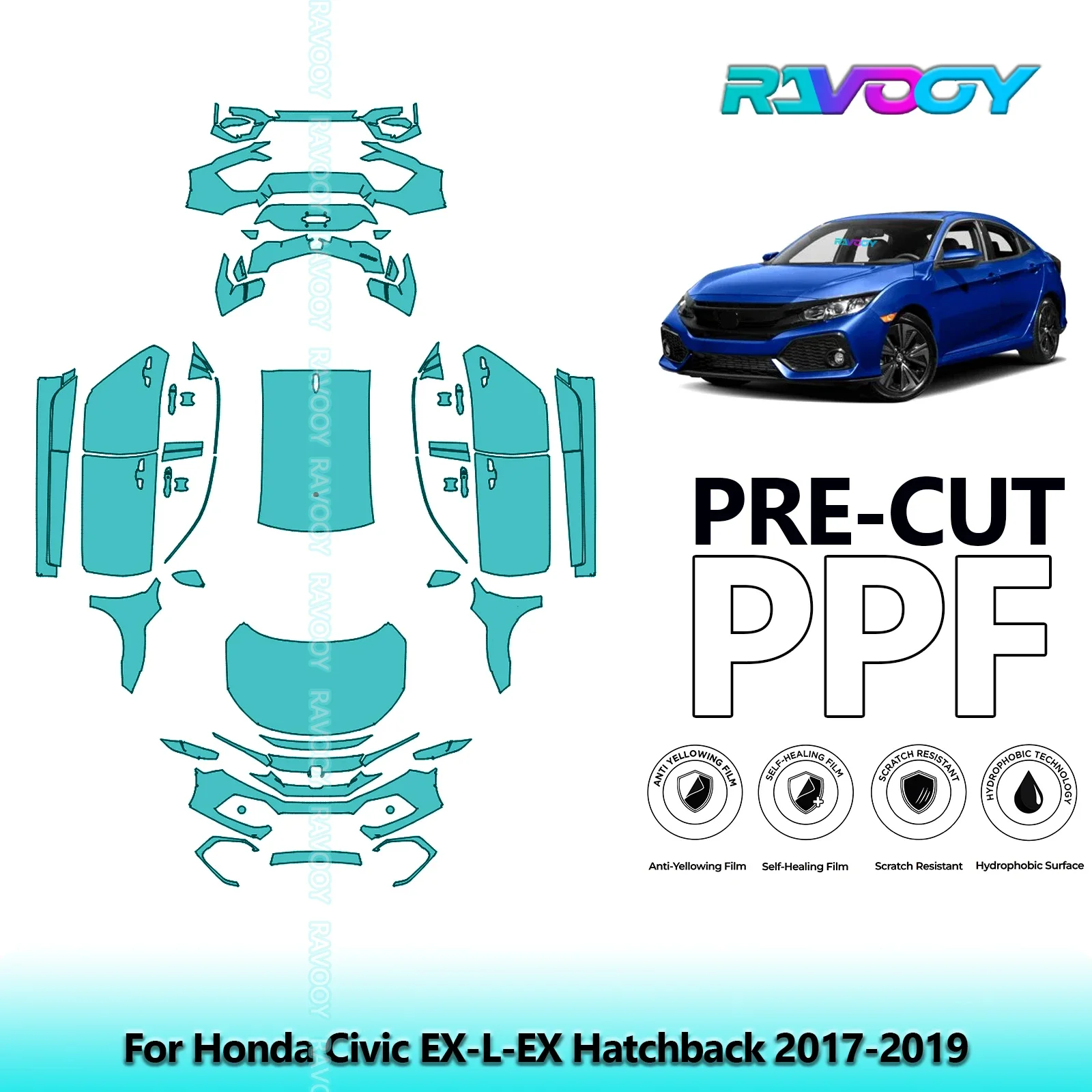 

Car Precut PPF Paint Protection Film Full Vehicle For Honda Civic EX-L-EX Hatchback 2017-2019Clear Bra PPF Kit