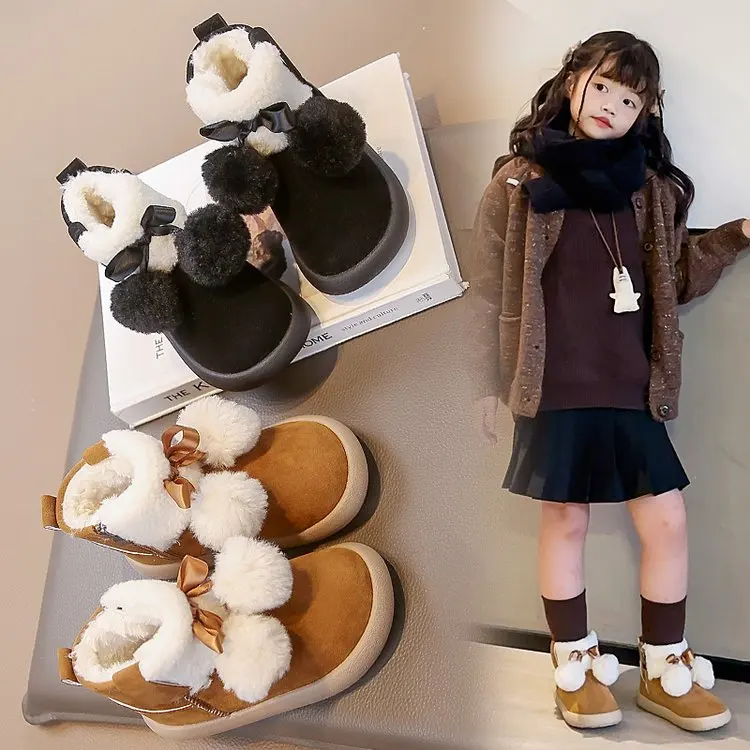 

Зимние сапоги для девочек, розовые утепленные меховые туфли с подкладкой для девочек, новые зимние бежевые детские короткие хлопковые сапоги, детская обувь